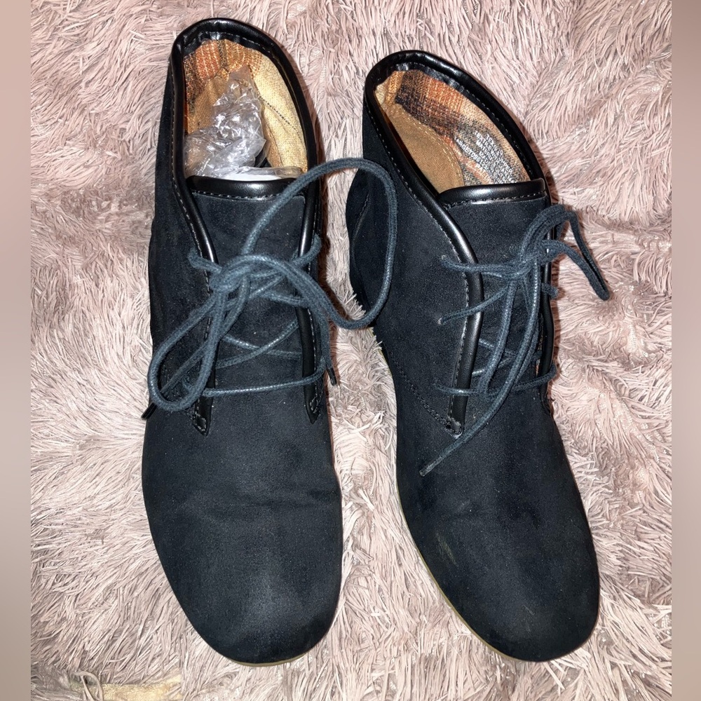 Mad Love Black Lace Wedges